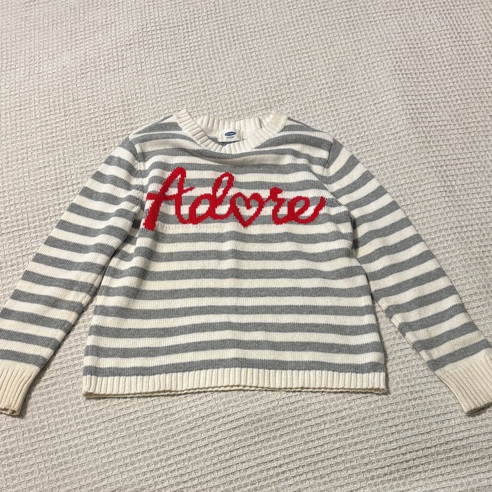Old Navy kids’ Striped Sweater with Red 'Adore' Text